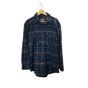 Moose Creek Dark Green & Navy Blue Plaid Button Up Flannel Shirt Men's Large